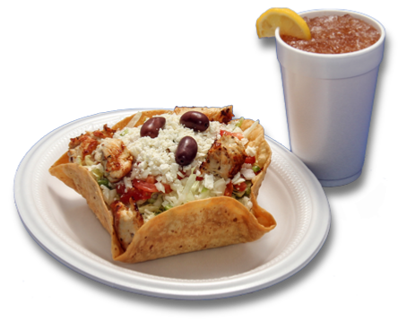 Grecian Corner Chicken Tortilla Salad with Iced Tea